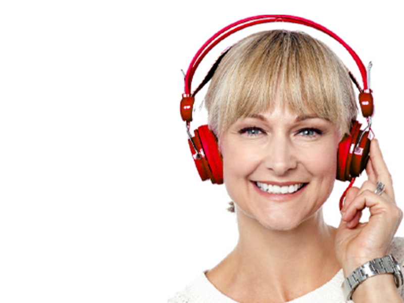 a woman with headphones
