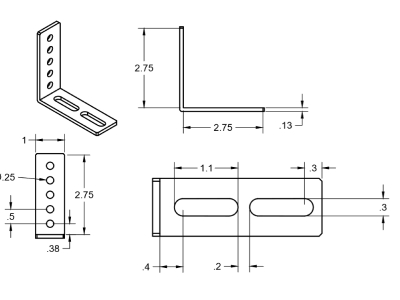 A technical drawing for hardware with measurements